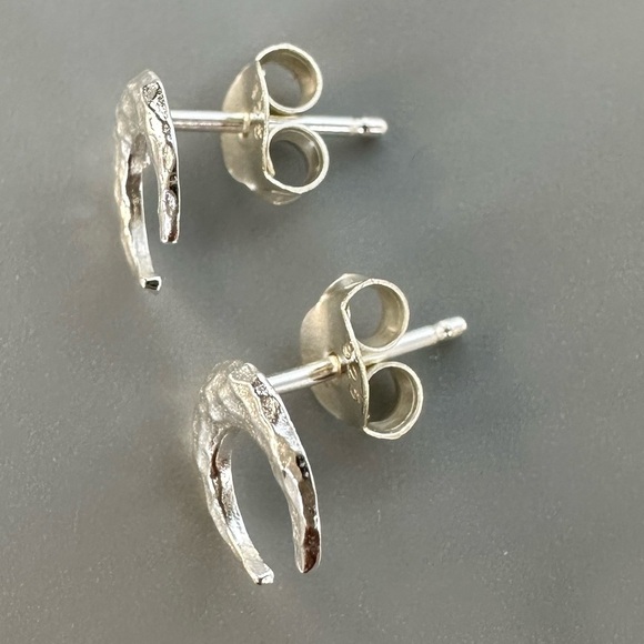Tiny Silver Moon Ear Studs - Picture 10 of 11